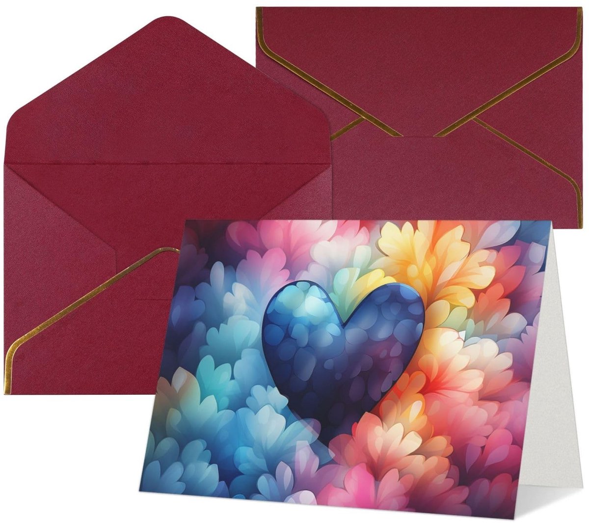 Verjaardagskaarten met Enveloppen - Blauwe Liefde Hart - Donkerrood