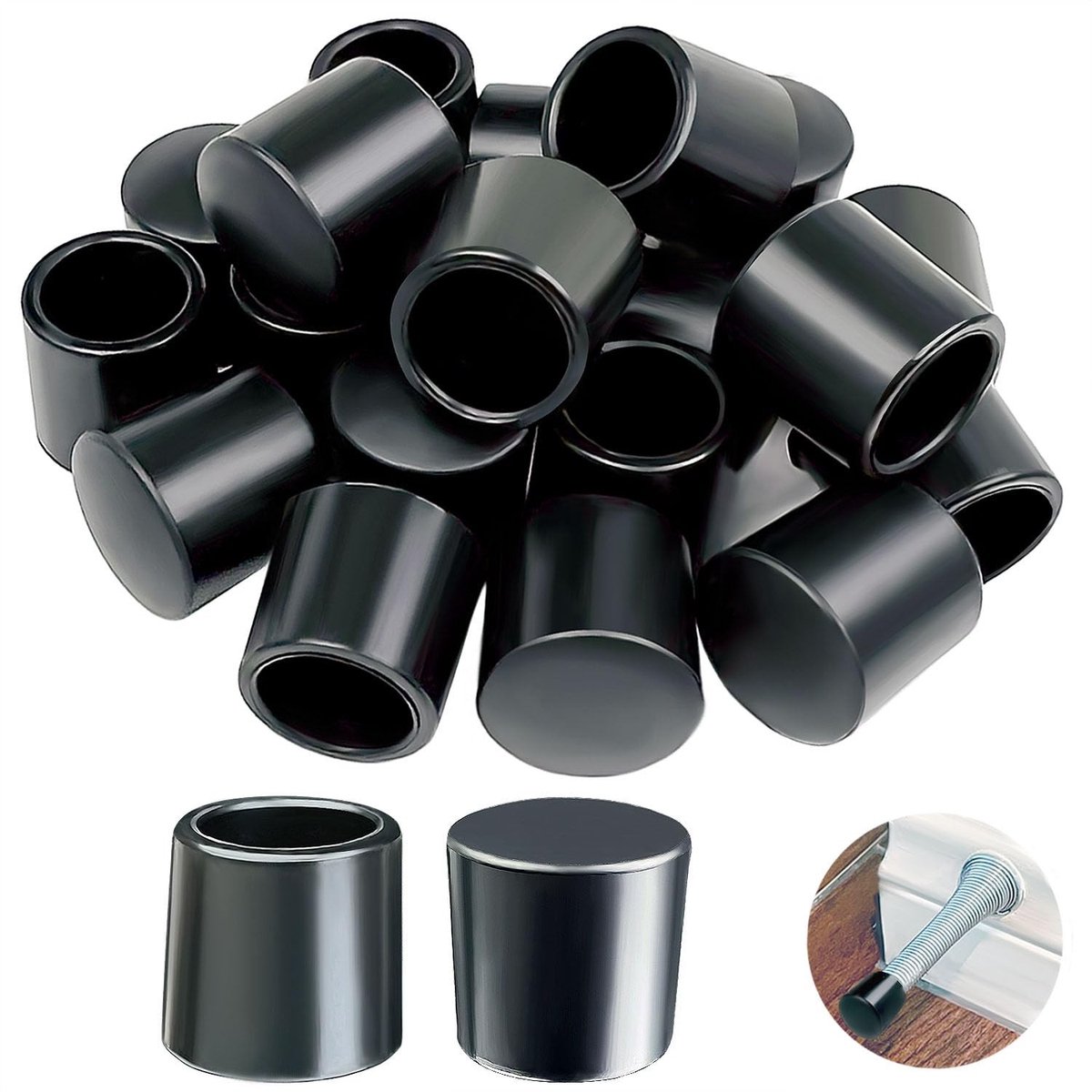Set van 20 zwarte rubberen deurstopper caps voor wandbescherming