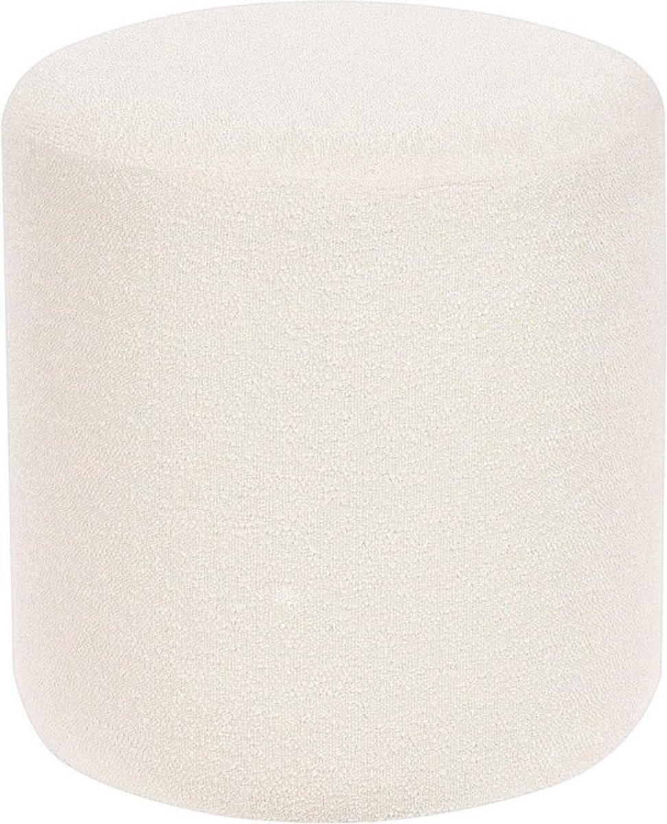 Ronde Poef - Voetenbankje Bijzettafel - Ontspannen Zitten - Bouclé Gestoffeerd - 39x39x41 cm - Wit