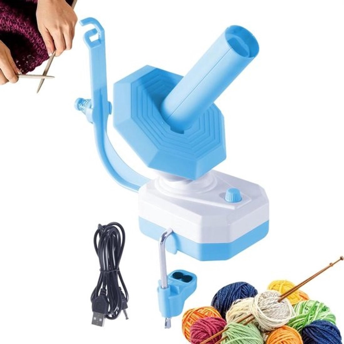 Garen Automatische Wikkelaar - Touwwikkelapparaat Roller - Wol Opwinden - Stille Motor Basis - 10 Ounce Capaciteit - Blauw