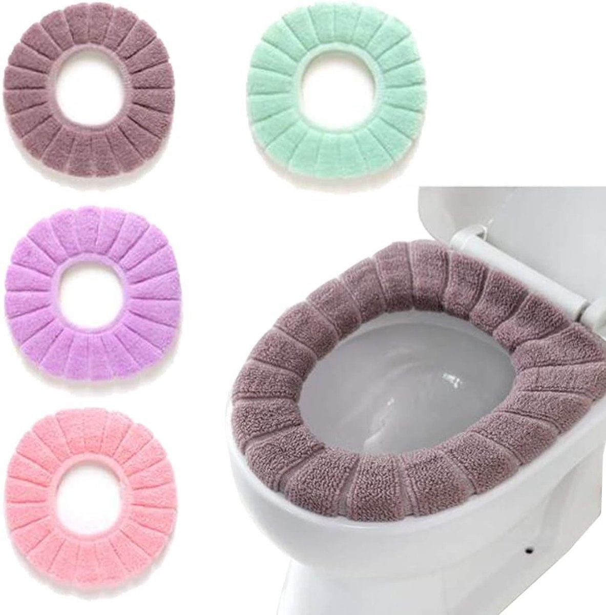 Zachte en Warme Toiletkussen Set van 4 Stuks - O-vormige Wasbare Mat met Ingebouwde Plastic Ring voor Comfort en Isolatie