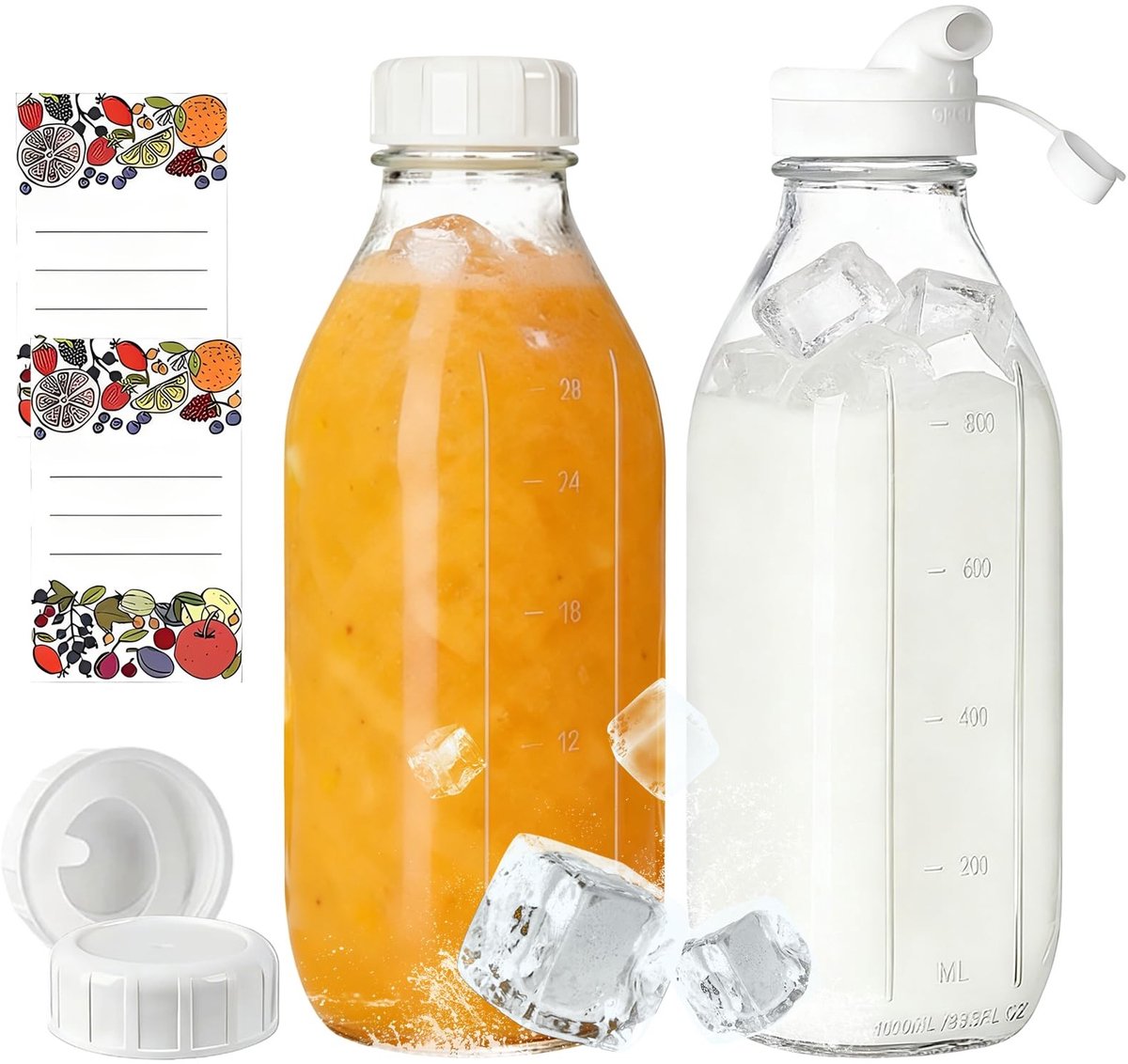 Set van 2 Glazen Melkflesjes met Tuit - 1 Liter