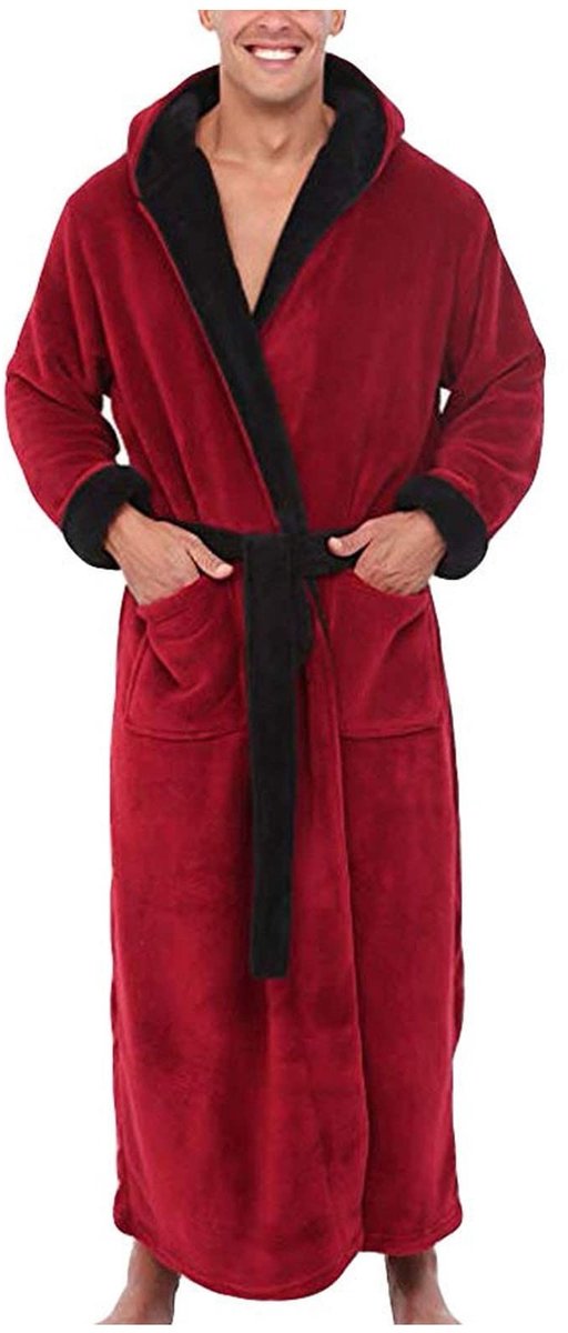 Heren Sauna Badjas - Warme Flanellen Fleece met Capuchon