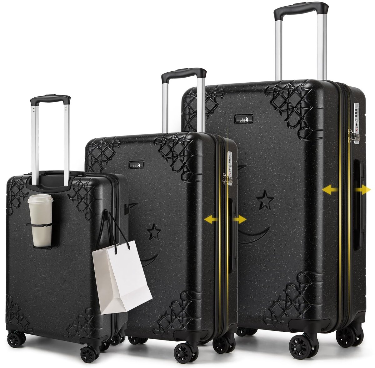 Cabin Luggage Koffer - 20 inch - Zwart - 3-Piece Set