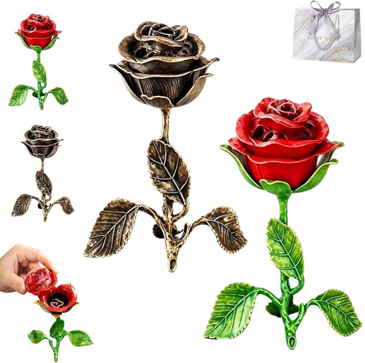 Vintage Roos Wierookbrander - Set van 2 - Brons