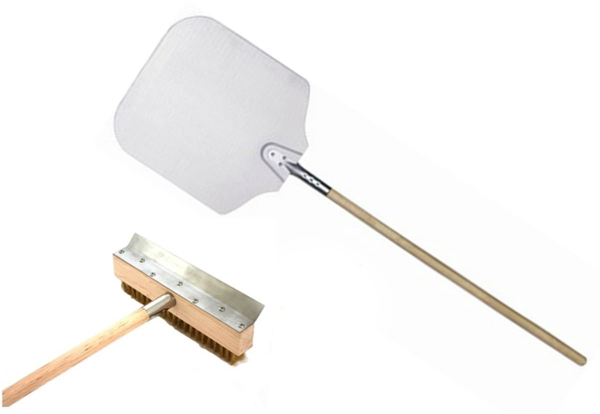 Pizzaovenschraper met borstel - Aluminium en hout 100 cm