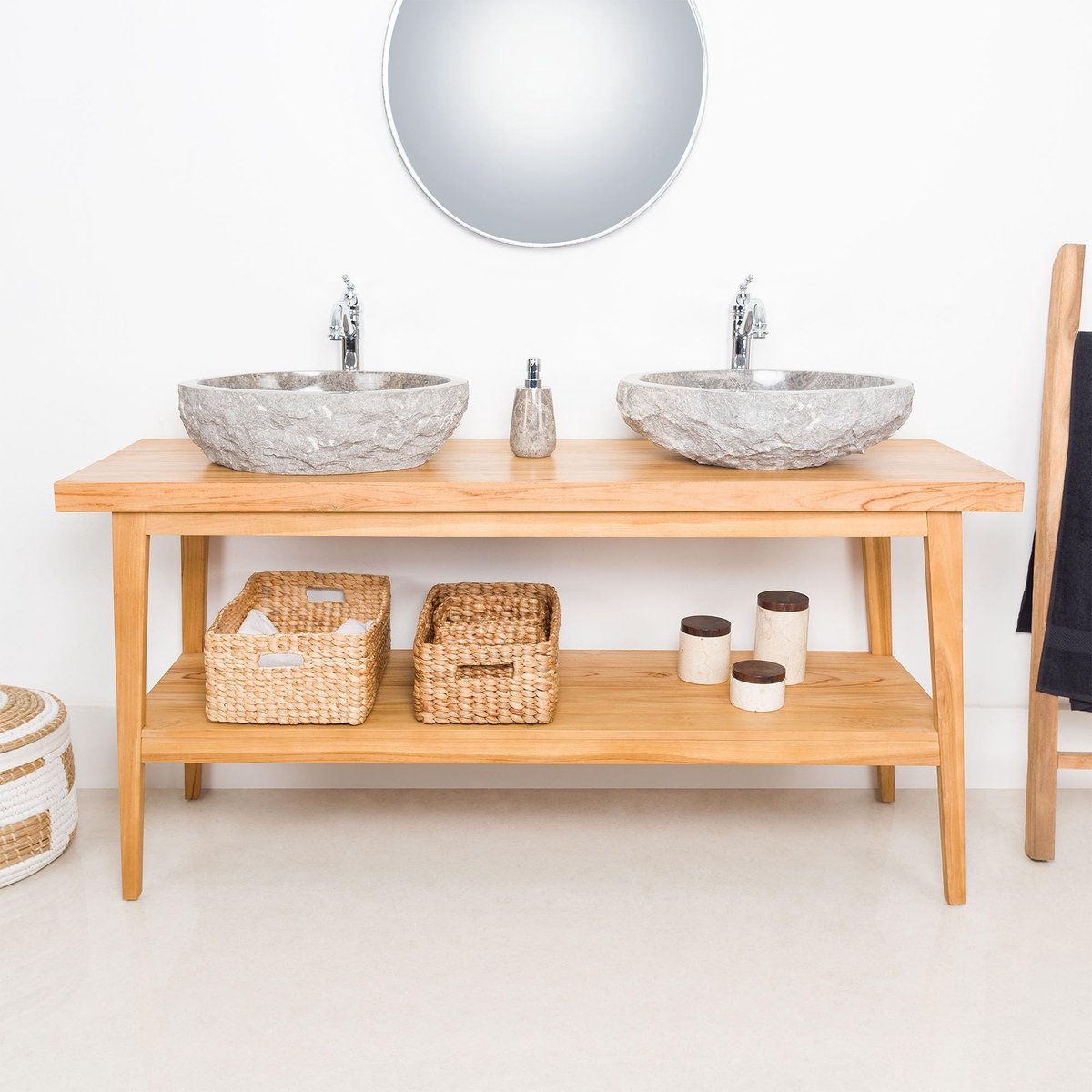 Teak wastafelblad met unieke afwerking - Bruin 160 cm