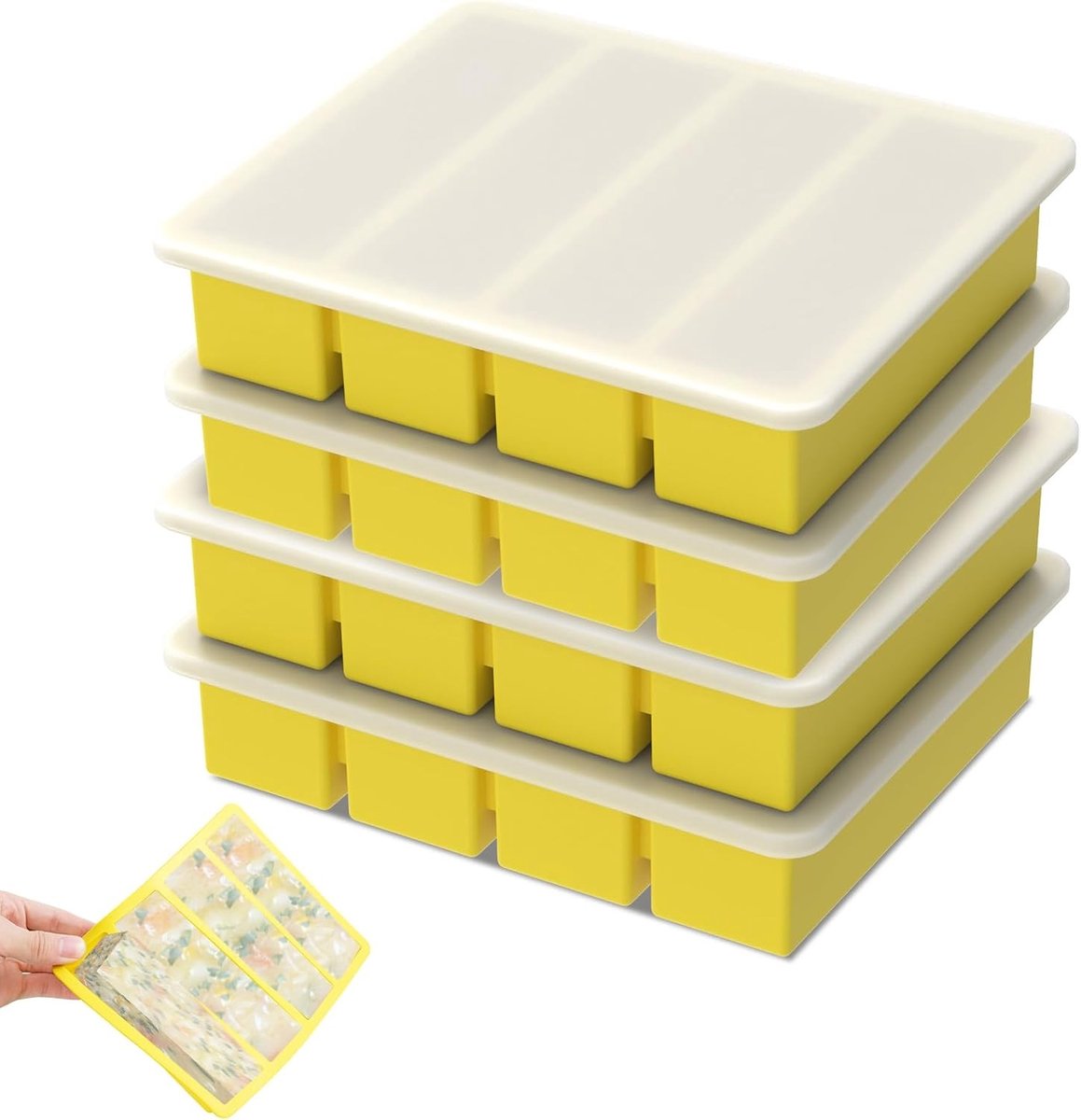 Set van 4 Siliconen Vriezers voor Soep met Deksel - Ideaal voor Bouillon, Sauzen en IJscreme, Makkelijk te Verwijderen en Op te Slaan
