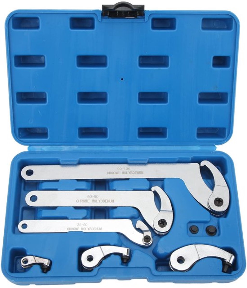 C-haaksleutelset, 8-delige Verstelbare Haakpensleutel 35-120 Mm C-haaksleutelset met Ronde Kop voor Motorfiets Crossmotor