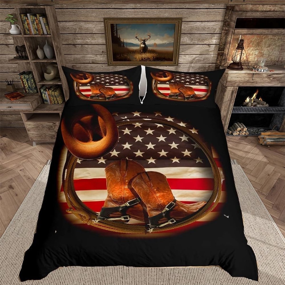 Vintage Amerikaanse Vlag Dekbedovertrek 2-delig voor Kinderen - Retro Cowboy Stijl, Ultra Zacht Bedsprei en Slaapkamer Decoratie voor Jongens en Meisjes