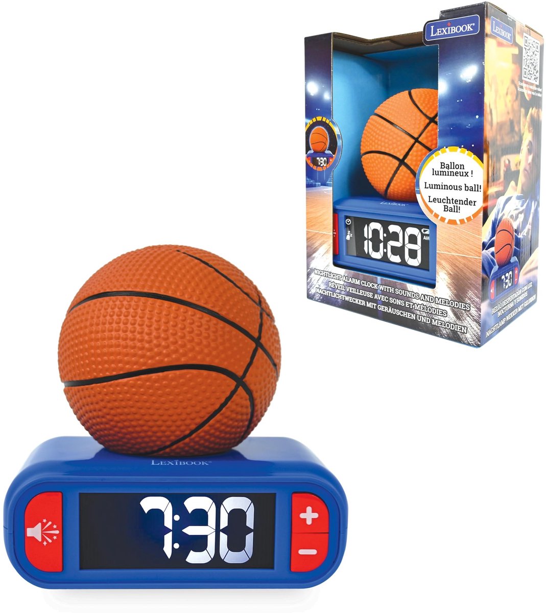 Digitale Wekkerradio - Basketbal Nachtlampje met Melodieën - Blauw/Oranje