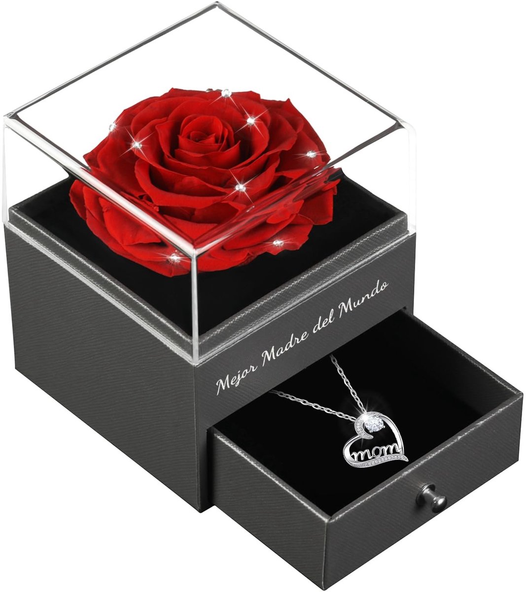 Eeuwige Roos met Hart Ketting - Acryl Bescherming