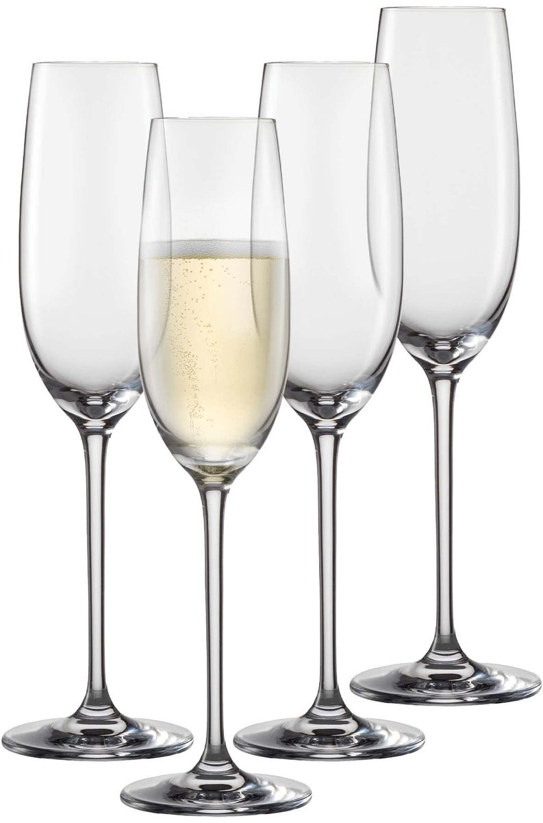 Set van 4 Champagneglazen - Machine Geblazen Hoogte 25,5 cm