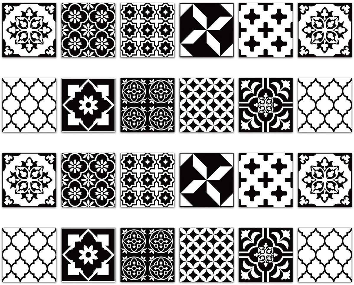Set van 24 Tegelstickers - 15 x 15 cm PVC Zelfklevend