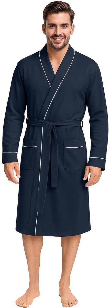 Heren Badjas - Lichtgewicht Katoenmix - Navy Blauw