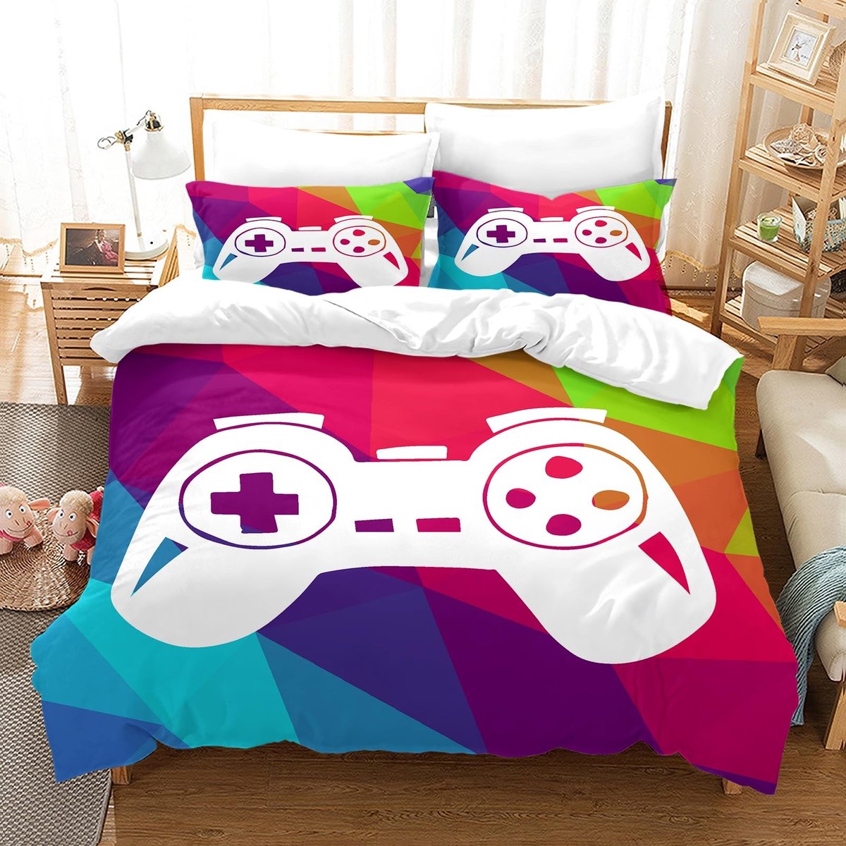 Beddenset voor gamers - 220x240 cm - Gamepad print - Microfiber