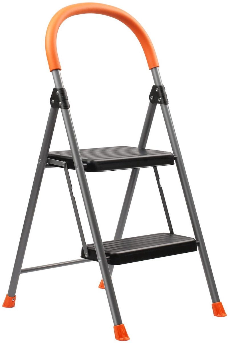 Vouwbare 2-traps Ladder - Antislip Pedal - Oranje
