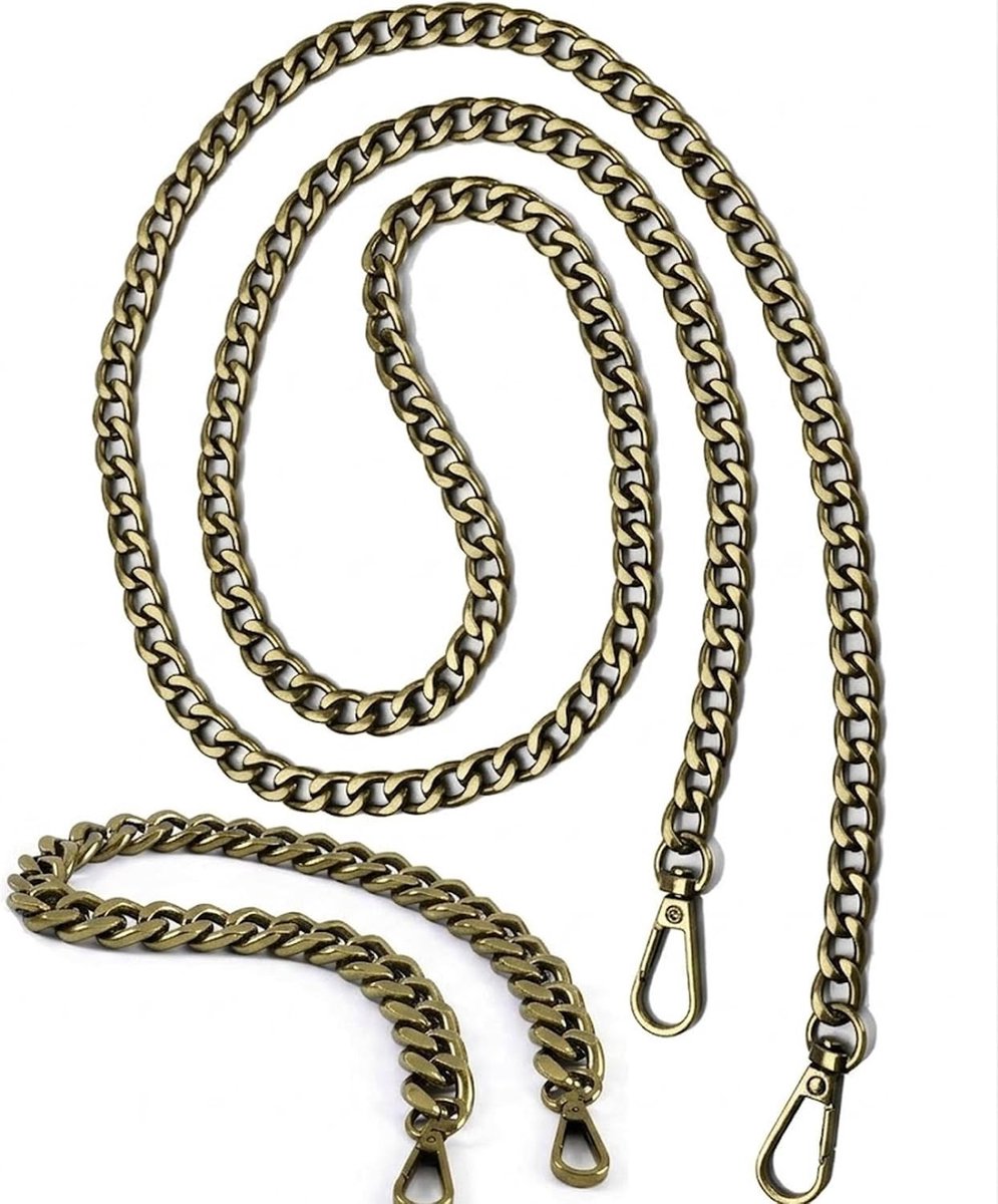 Handtas ketting set van 2, 120 cm en 40 cm, metalen schouderriem met karabijnhaak, ideaal voor damestas en schoudertas, bronskleurig design