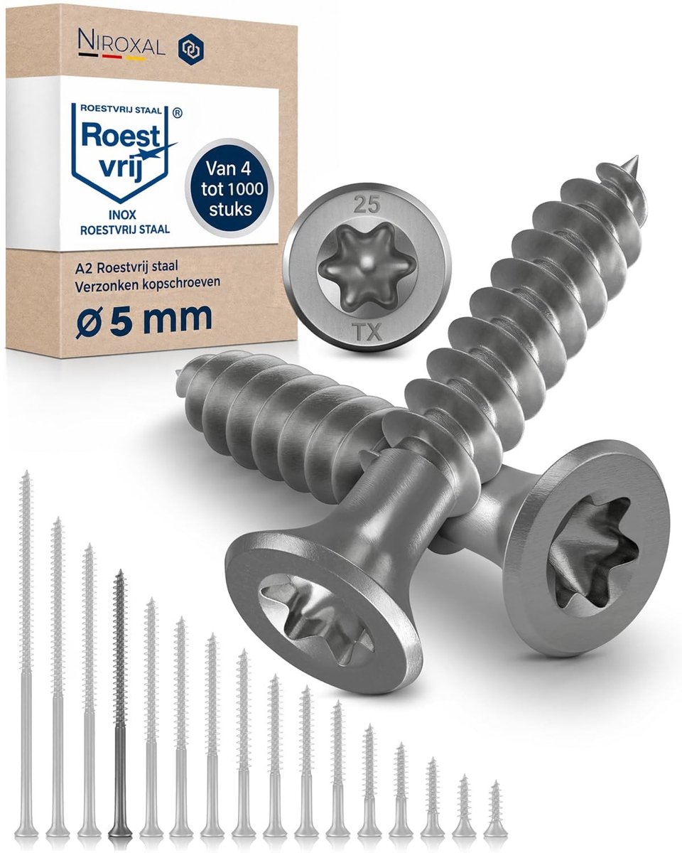 V2A Houtschroeven - 5x80 mm - 400 Stuks