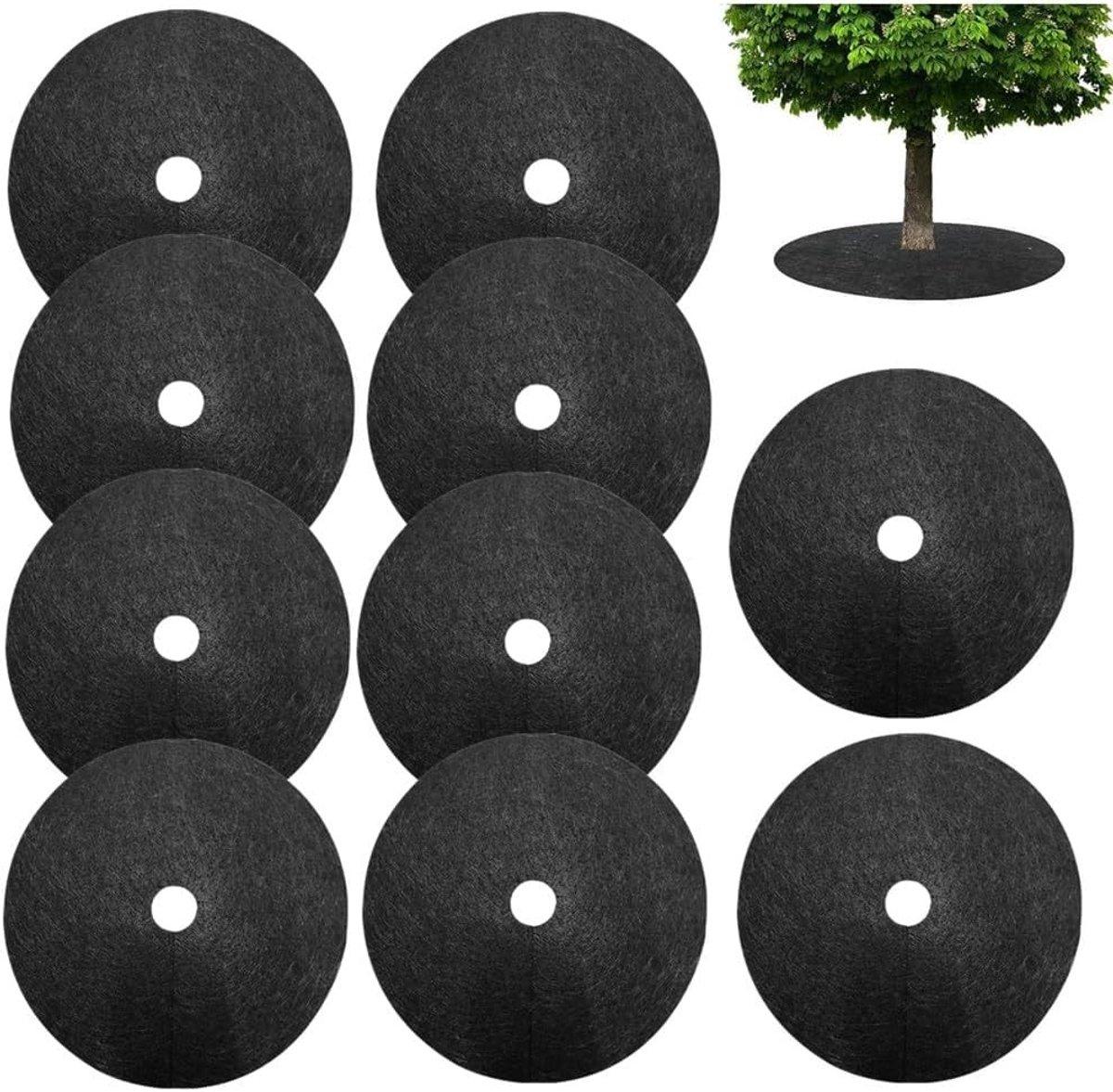 Set van 10 Mulchringen van Vilt, 32 cm Rond Beschermingsmat voor Planten en Bomen, Wortelbescherming Tegen Onkruid en Vochtbehoud