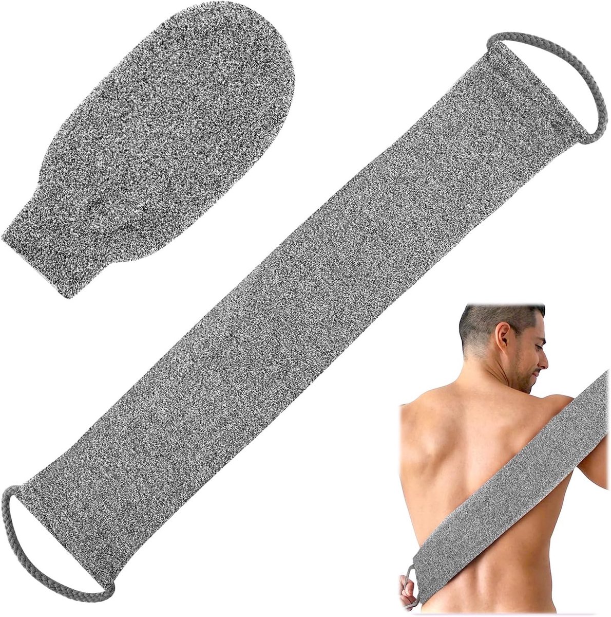 2 Stuks Back Scrubber voor Douche met Bamboevezel, Exfoliërende Spons en Massageriem voor Diepe Reiniging en Zachte Exfoliatie
