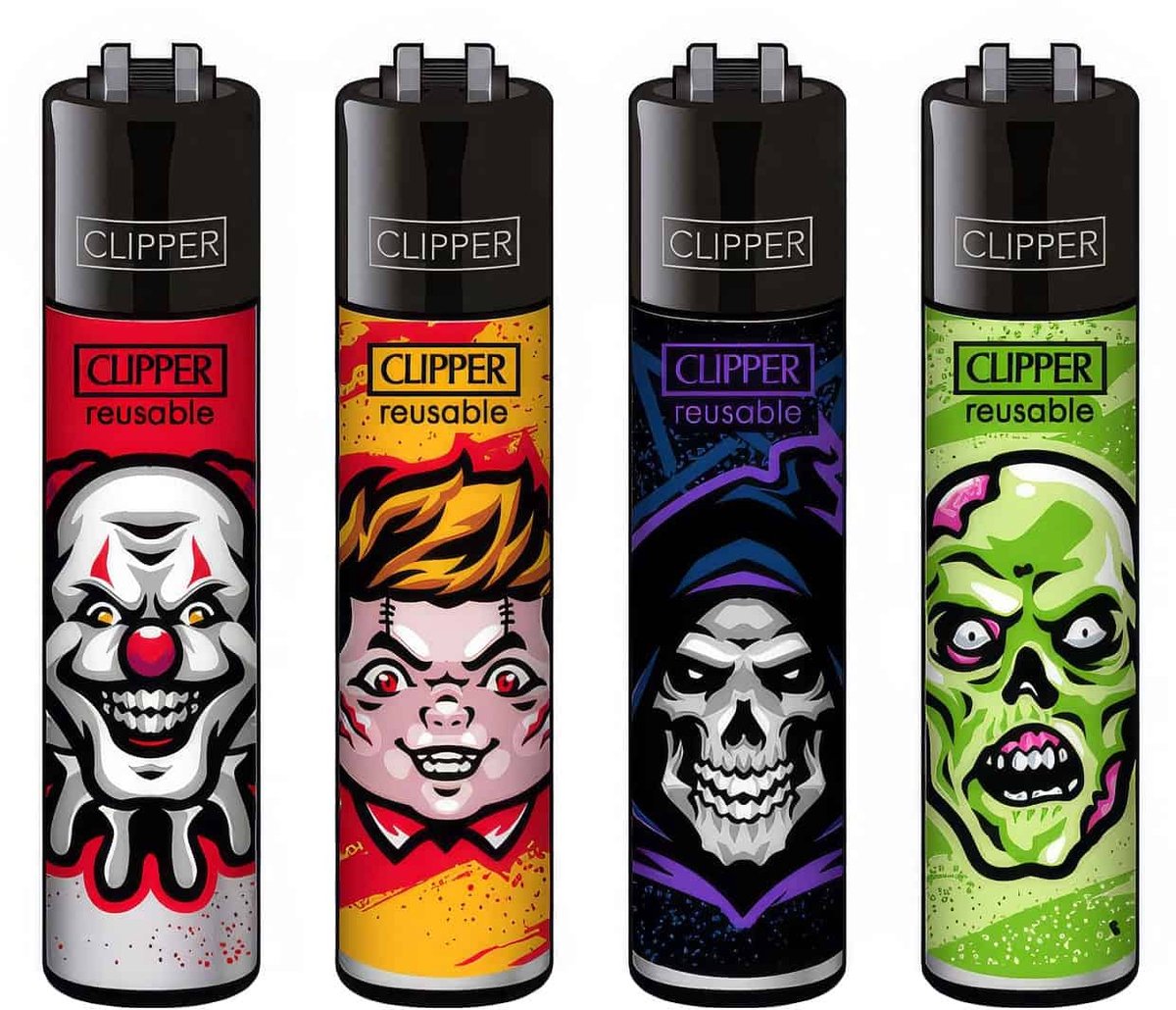 Clipper Classic Large Aanstekers “Horror” (4 Stuks)