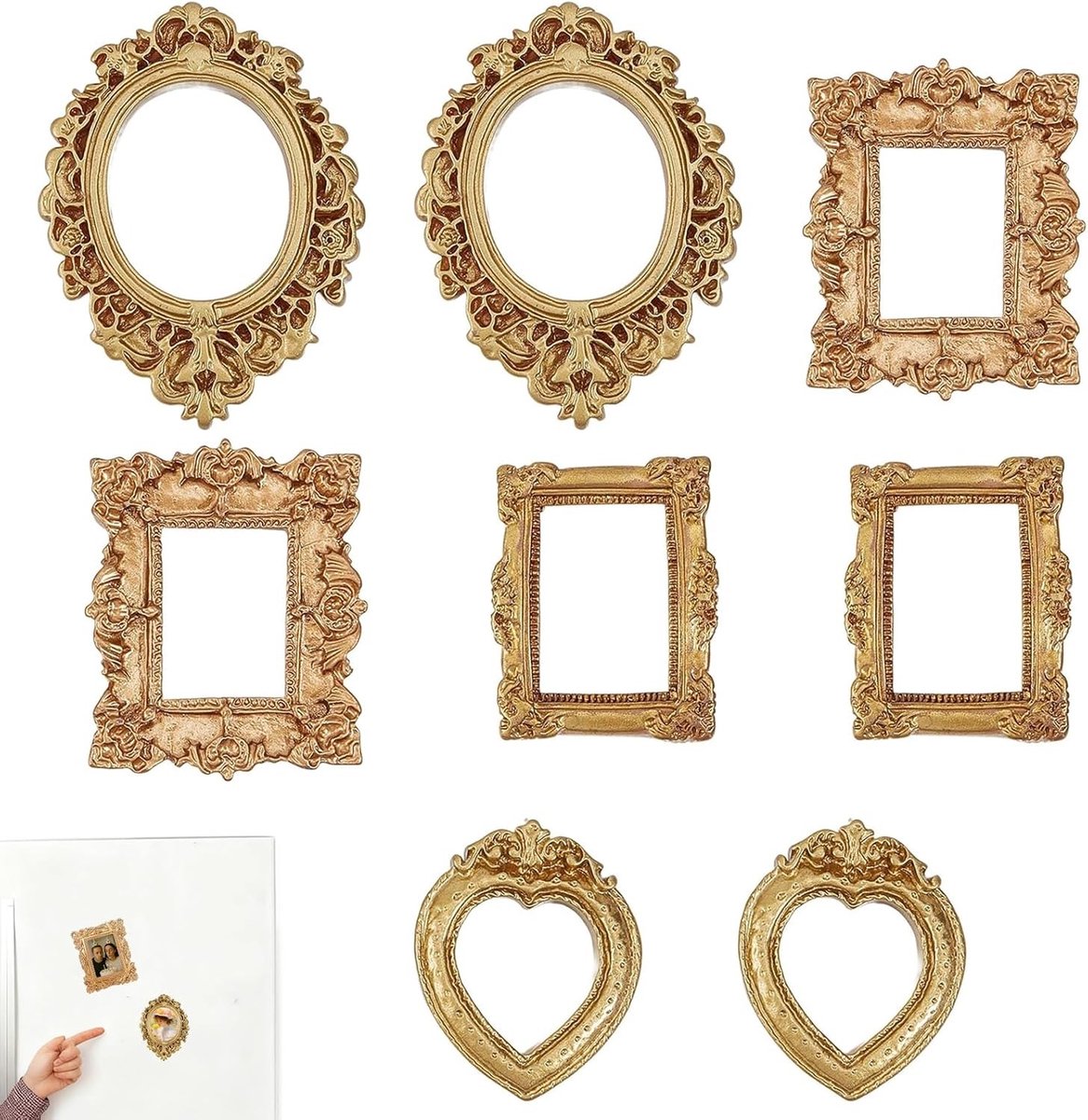 Set van 8 Mini Vintage Barok Gouden Fotolijsten 1.6–2.2 Inch voor Tafel en Wanddecoratie in de Woonkamer en op Bruiloften