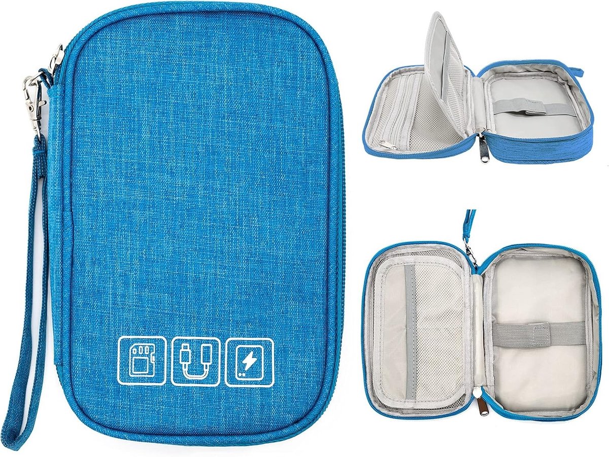 Compacte Waterdichte Kabel Organizer Tas voor Elektronische Accessoires en Opladers - Lichtblauw, Ideaal voor Reis en Thuisgebruik