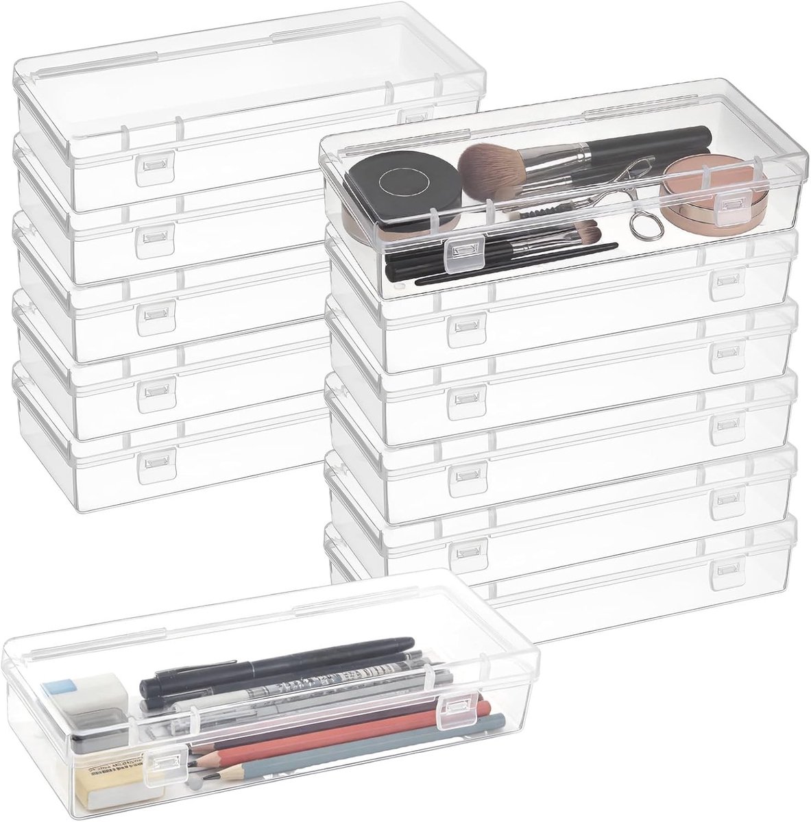 Set van 12 Transparante Opbergdozen, Stapelbare Plastic Boxen voor Knutselbenodigdheden, Kantoor en Foto's - 15.5 x 9.2 x 3 cm, Ideaal voor Organisatie en Opslag