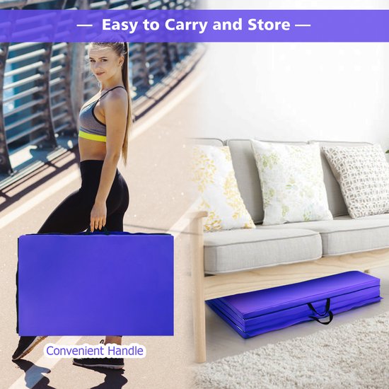 SureDeal® - Yogamatt - Opvouwbare Gymnastiekmatten Sportmatten - Klittenbandsluitingen - Handig Handvat Dikke - 300x116x5 cm - Diep paars van suredeal — afbeelding 3