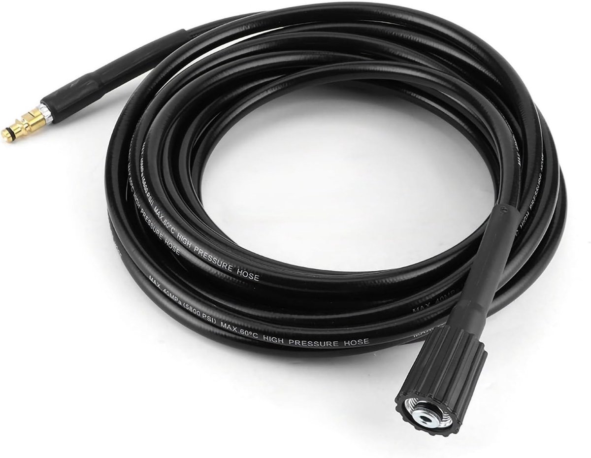Hogedrukslang 40 MPa 5800 PSI, rubberen gevlochten slang met snelkoppeling, lengtes 6 m, 8 m, 10 m en 15 m, ideaal voor hoge druk reiniging en tuinonderhoud.