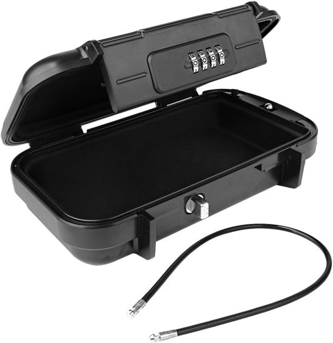 Dailygoods - Reiskluis met 3-cijferig cijferslot, compacte kluis voor hotelkamers, 14 x 14 x 4,5 cm, zwart, draagbare veiligheidskluis met staalkabel