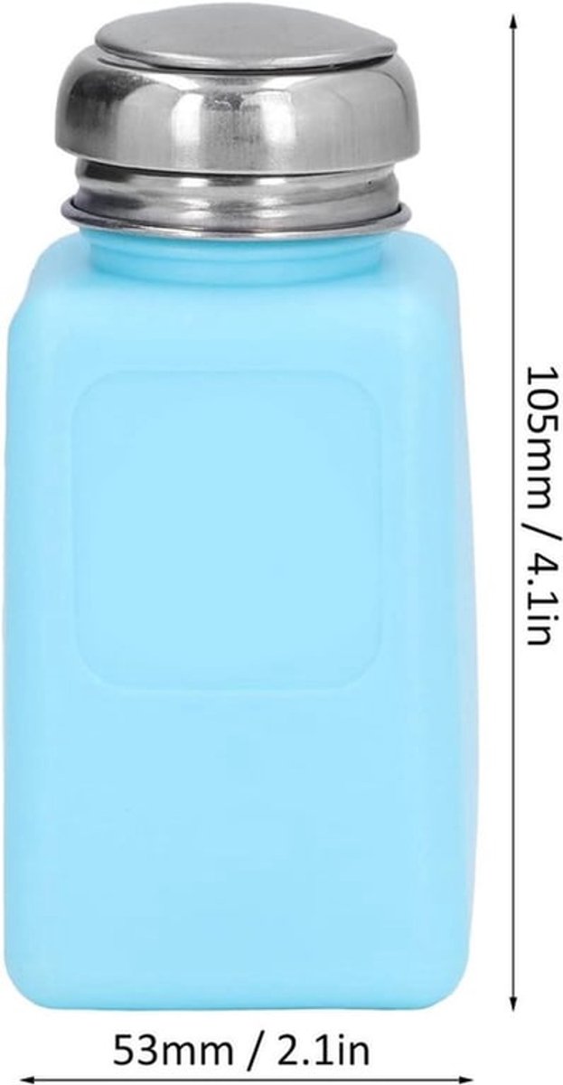 200ML Oplosmiddel Dispenser Push-Type voor Antistatische Alcohol - ESD Veilige Vierkante Fles met Rvs Deksel (blauw)