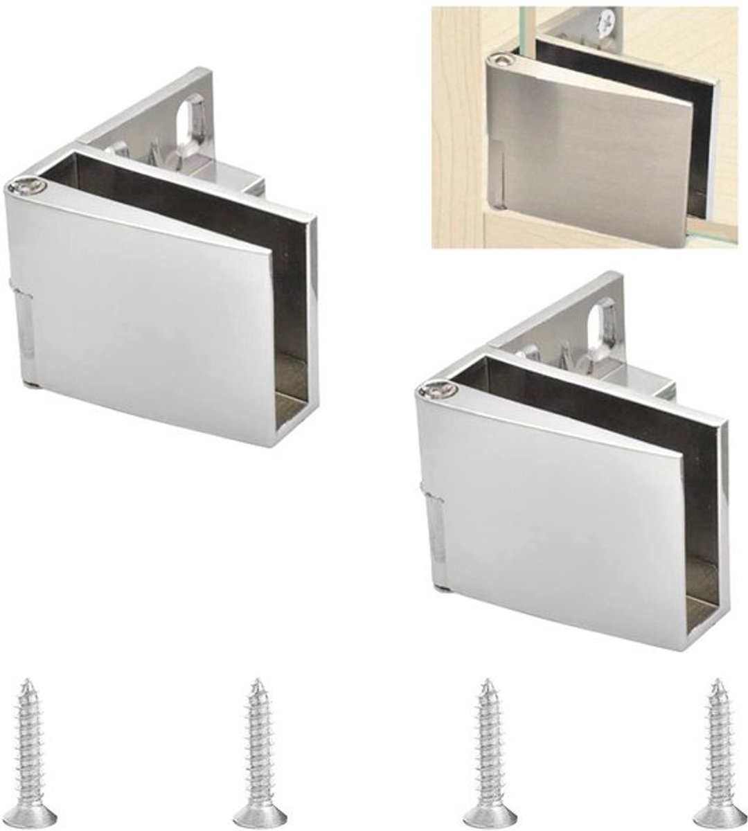 Glazen Deur Scharnier, 2 Stuks Zinklegering Frameloze Glazen Deur Scharnier, 90 Graden Zijmontage Glazen Deur Scharnier, Eenzijdige Glazen Klem Scharnier met Schroeven, voor 3-5mm Dikke Glas