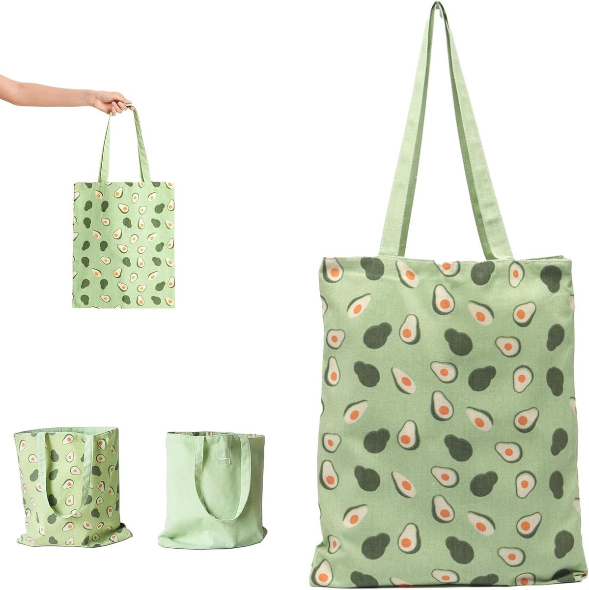 Katoenen en linnen schoudertas 40x36 cm - Dubbelzijdige herbruikbare boodschappentas, lichtgewicht strandtas voor dames en kinderen, ideaal voor dagelijks gebruik