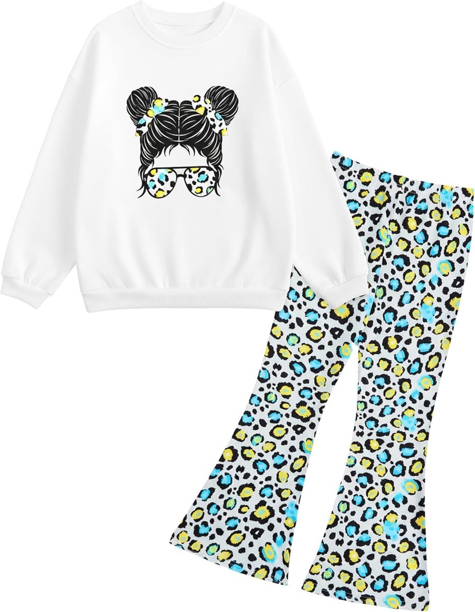 Meisjes 2-delige herfstoutfit met lange mouwen en flared broek - comfortabele lounge set voor 5-12 jaar