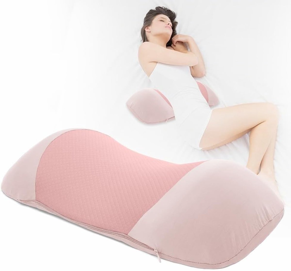 Ergonomisch Rugkussen voor Rugpijn, Geheugenfoam Lendensteun, Orthopedisch Kussen voor Slaap, Bank, Stoel en Auto, Roze
