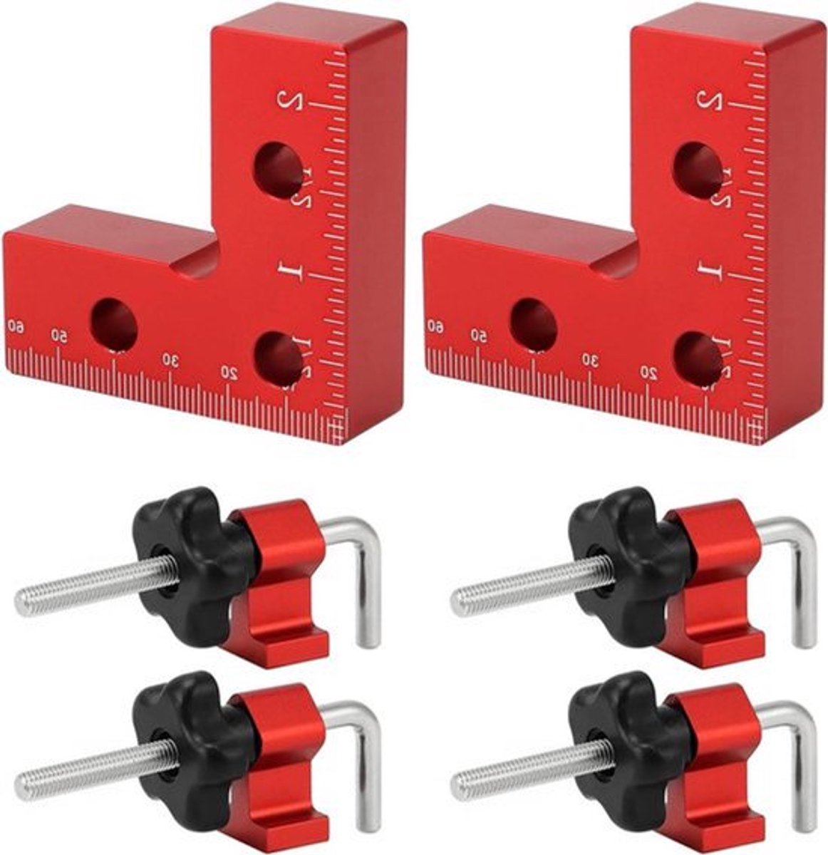 Hoekklemmen Set van 2 - 90 Graden - 60mm Aluminium Klemmen voor Houtverbindingen met Hoeken en T-verbindingen - Timmergereedschap.