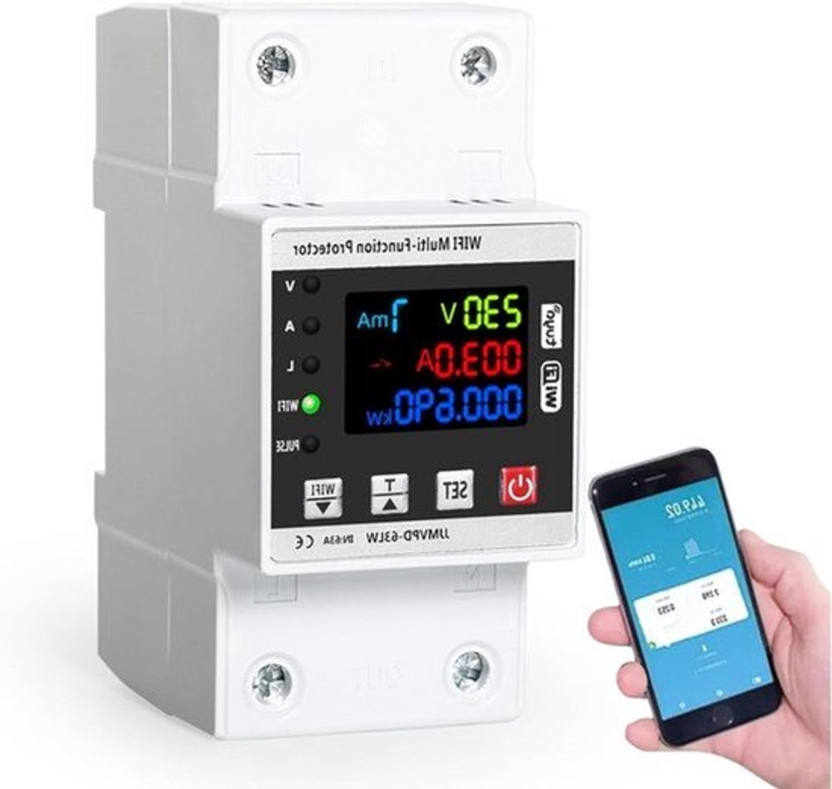 230V 63A Slimme Meter WiFi Intelligent Sluiting Beveiliging Automatische Over- en Onderspanningschakelaar Surge & Onderspanningsbeveiliging