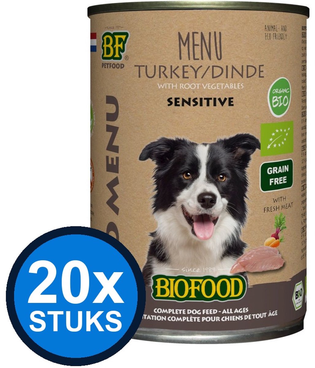 BF Petfood Biofood - Organic hond kalkoen menu blik 400gr - Hondenvoer Natvoer - 400 g