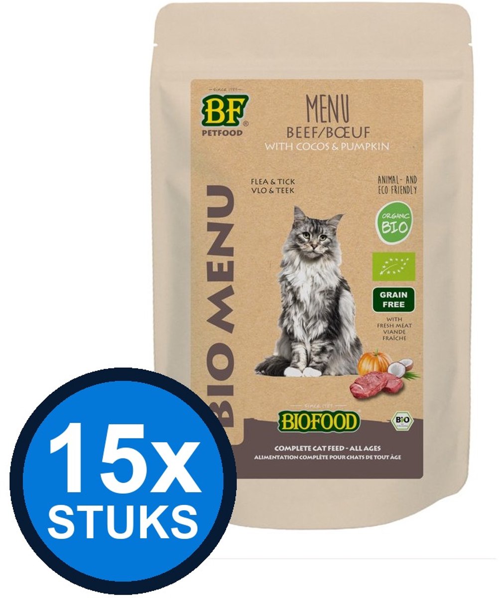 BF Petfood Biofood - Organic kat rund menu pouch 100gr - Kattenvoer Natvoer - 100 g