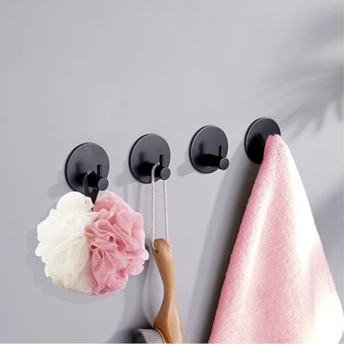 Handdoekhaak zonder boren, zelfklevende haken, roestvrij staal, wandhaak zonder boren voor badkamer, keuken en toilet, zwart, ideaal voor handdoeken, badjassen en keukenhulpmiddelen