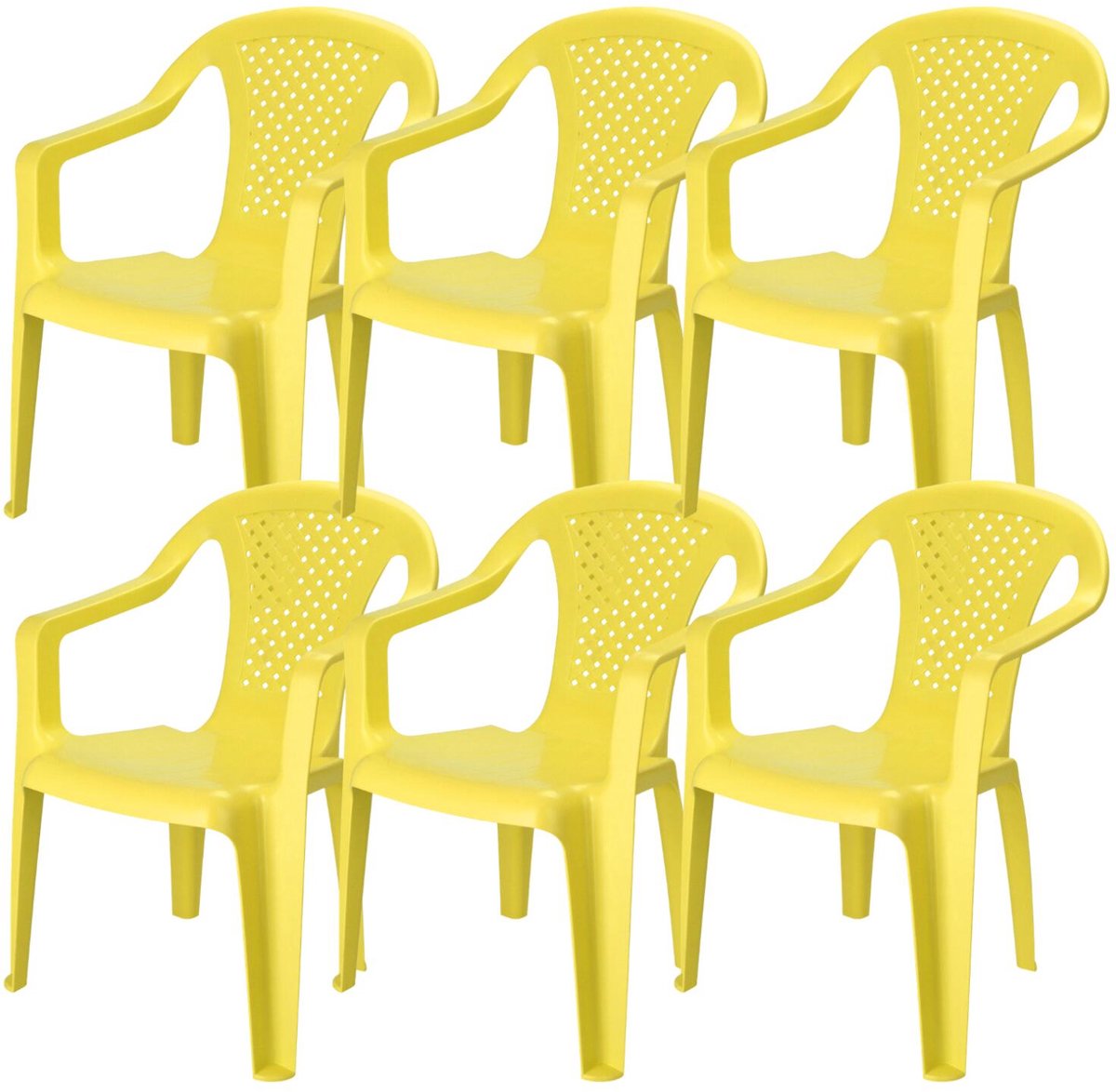 Pro Garden Stoeltjes voor kinderen - 6x - geel - 38 x 52 cm - voor binnen en buiten - kunststof - voor kinderen van 3 tot 7/8 jaar - stapelbaar