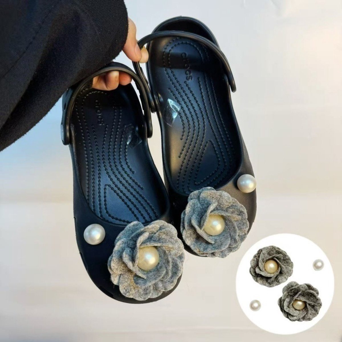 Schoenaccessoires-geschikt voor crocs charms- geschikt voor crocs pins- geschikt voor crocs Accessoires- geschikt voor Crocs Jibbitz-SZ-131 Oude Grijs Toon Pearl Tea Rose