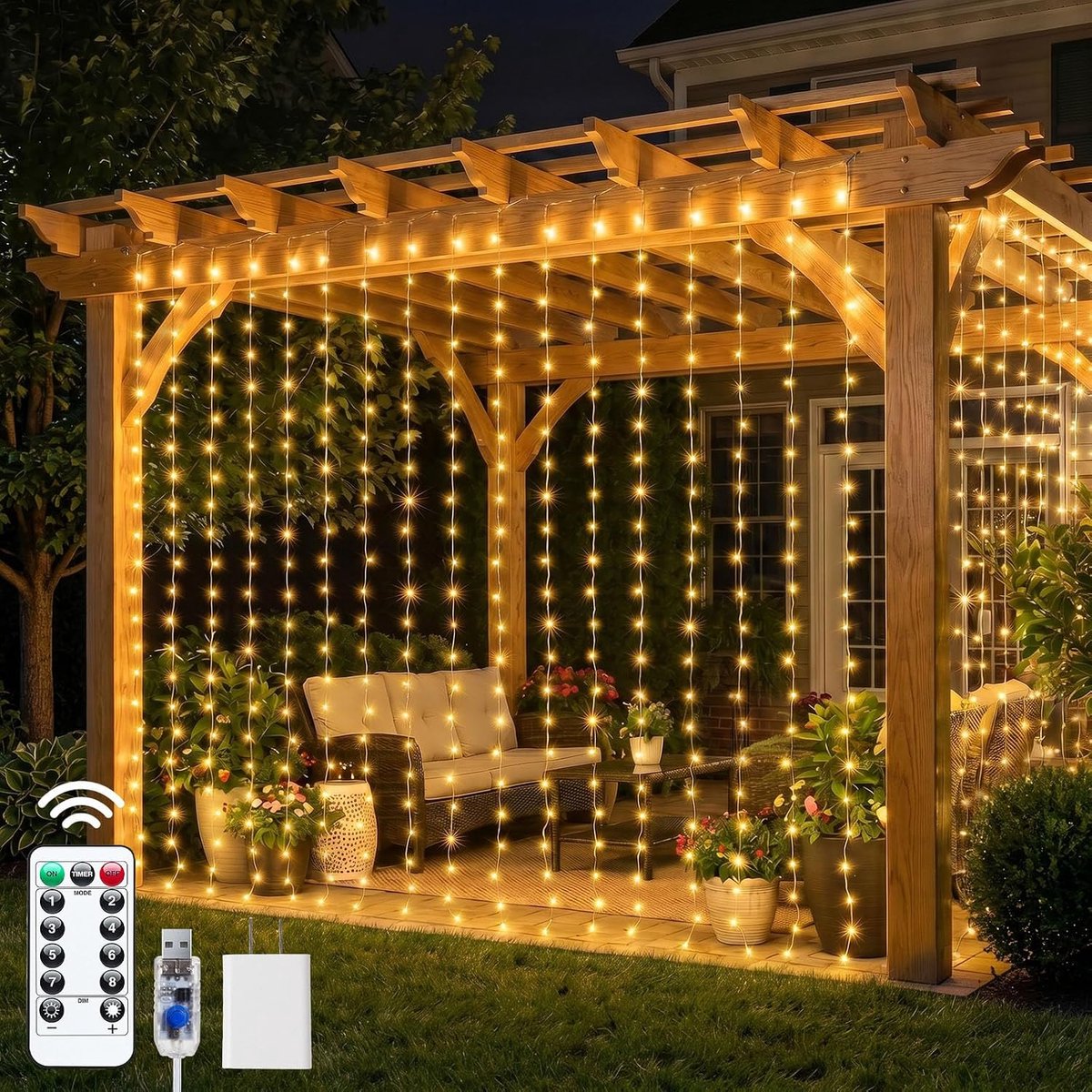 300 Led-Lichtsnoer met Afstandsbediening - Raamverlichting - Led-Gordijnverlichting - 8 Lichtstanden - Warm Wit - Usb-Interface - Voor Binnen en Buiten - Voor Studentenkamer, Muur, Achtergrond, Raam, Bijeenkomst