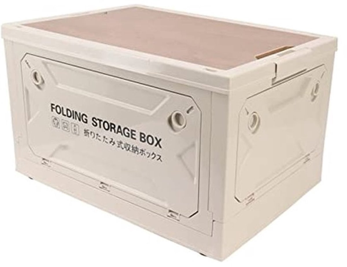 Opvouwbare Campingopbergdoos, Campingbox 50L Grote Capaciteit met Wielen voor Auto (Grijs-wit)