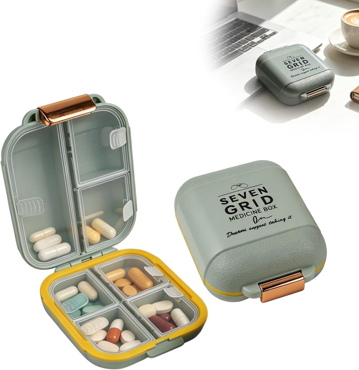 Draagbare pillendoos voor op reis met 7 compartimenten, ideale tablet-organizer en vitaminehouder voor dagelijks gebruik