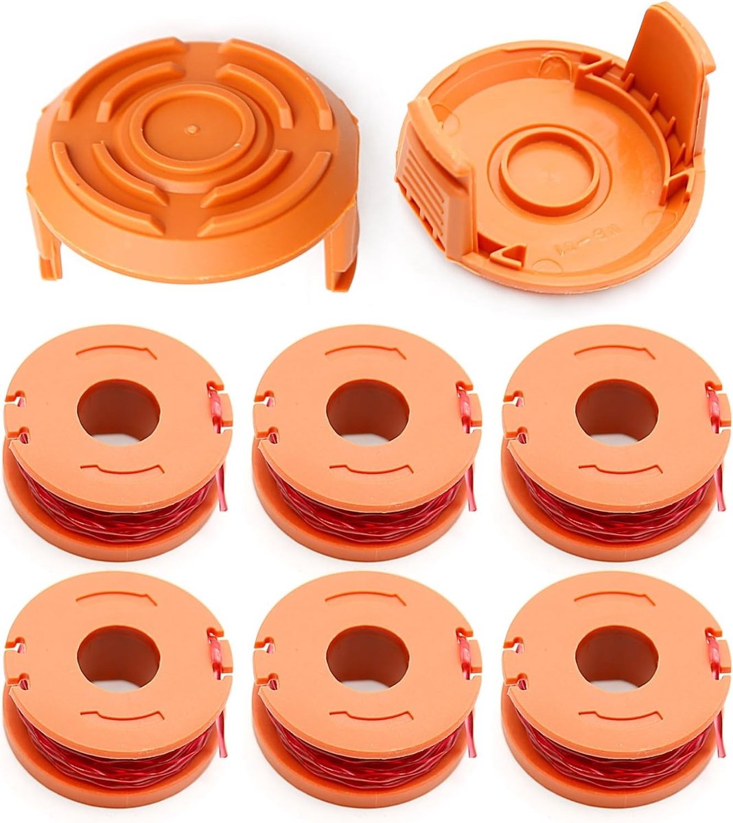 Trimmerdraad 3m/10ft 0.06inch Autofeed Vervangingsspoel voor Grasmaaier, Geschikt voor Diverse Merken (6 Coils, 2 Caps)
