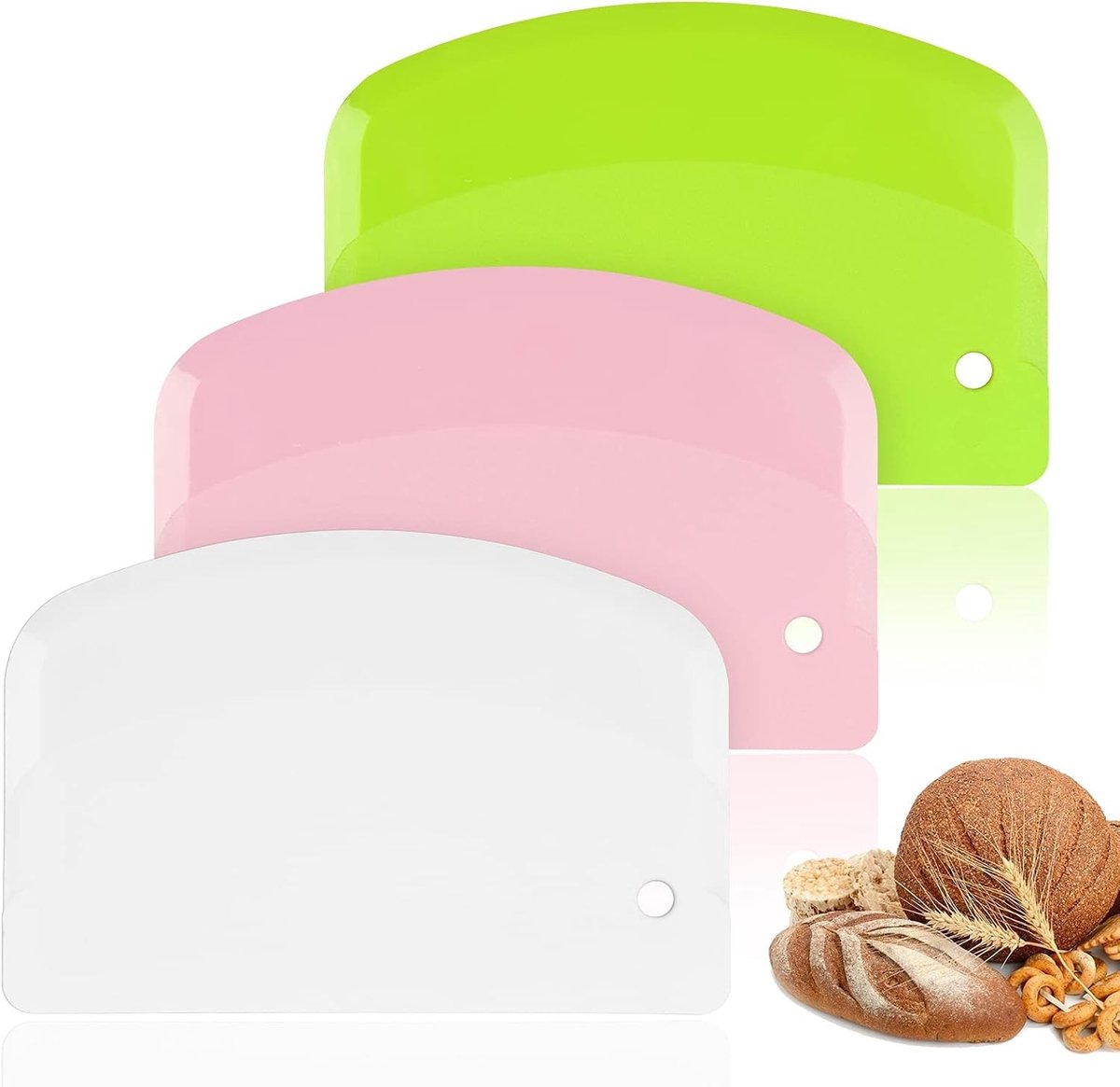 Dough Scraper Set van 3 Stuks, Plastic Deegschraper en Deegsnijder voor Bakken, Pizza en Taarten