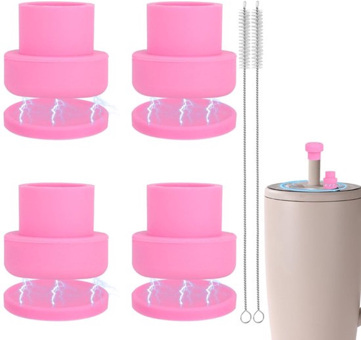 4-delige magnetische rietje-hoes voor Era & Resa 40/30oz Tumblers, siliconen magnetische rietje-hoes met borstels (roze)